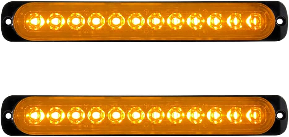 Sidaqi Emergency Strobe Lights Hazard Warning lights 12 LED Amber Surface Mount for Construction Vehicle Car Truck 12-24V Waterproof 10 Flashing Mode Recovery Breakdown Beacon Light Bar-2 Pack