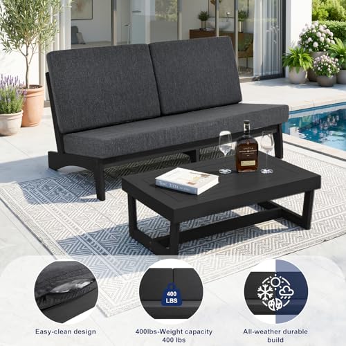 Image of Pia Ricoo 1-Piece Patio Furniture Set, Outdoor Loveseat with 4.5-Inch Thick Cushions, All-Weather Outdoor Sofa for Backyard, Deck, Lawn - Drak /Dark (Split Back)