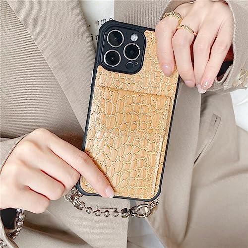 Étui en cuir de luxe avec fente pour carte et collier bandoulière iPhone 13