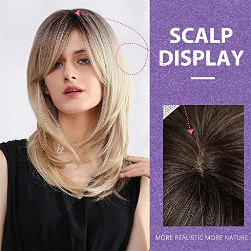 Perucas Louras de Ombre Resistentes Ao Calor em Camadas para Mulher com Franja para Cosplay Diário