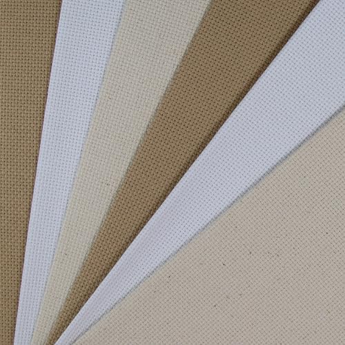 Image of KCS 6 pc of 12 inch x 18 inch(30cmx45cm) 14CT Counted Cotton Aida Cloth Cross Stitch Fabric (White+Light Straw+Khaki)