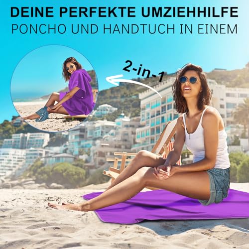 Pameil Badeponcho Damen& Herren,Poncho Handtuch,Mikrofaser-Surf Poncho (Violett)