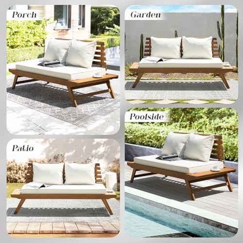 image for IDZO Lucille 800lbs Capacity Acacia Patio Loveseat, FSC Certified 2 Se