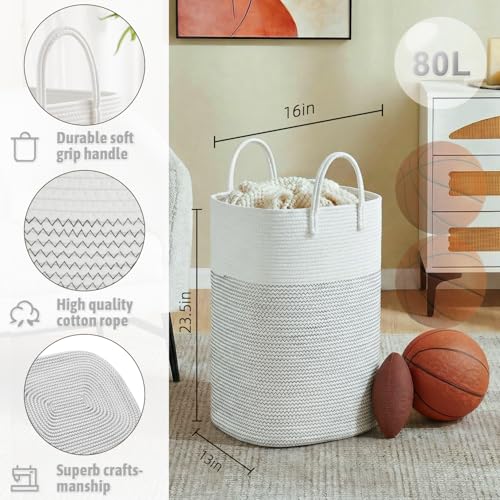 Image of Artfeel Laundry Basket,Woven Cotton Rope Laundry Hamper,100L Versatile Storage for Dirty Clothes,Baby Toys,and Blankets in Bathroom, Nursery,and Living Room