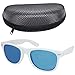 LotFancy Wayfarer Sunglasses for Women Men with Case (White, Blue Mirrored)