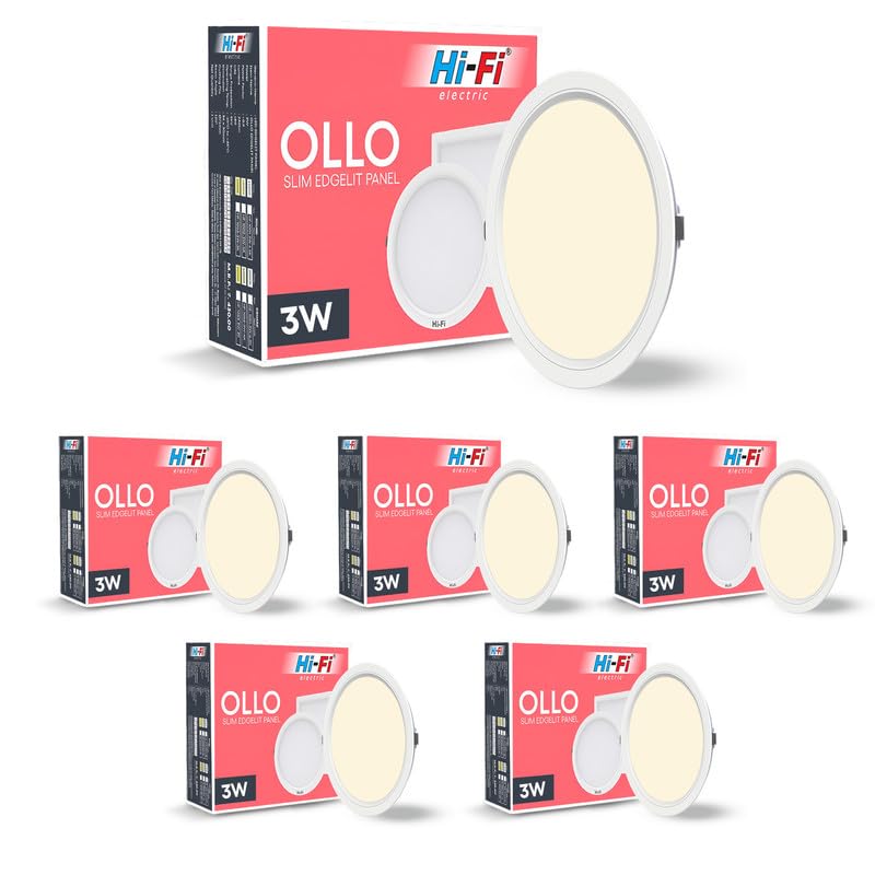 Image of Hi-Fi OLLO 3-watt Round LED Downlighter | LED Ceiling Light for Home and Hall | Cut Out: 68 mm, Color: Warm White Light, (3000K) Pack of 6-Polycarbonate