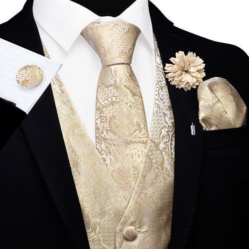 GUSLESON Fashion Vest for Men Paisley Jacquard Tie Waistcoat Bow tie Hanky Lapel Pin Cufflinks Set Wedding 7PCS2