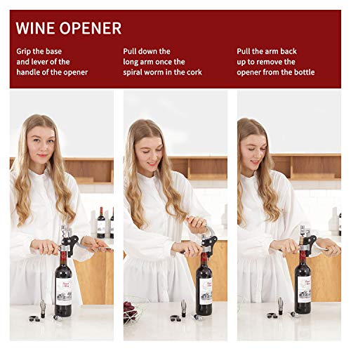 Wine Bottle Opener Rabbit Corkscrew Set-[2020 Upgraded] Demenades Wine Opener Kit With Foil Cutter,Wine Stopper And Extra Spiral,Professional Grade-Silver - Thumbnail 2
