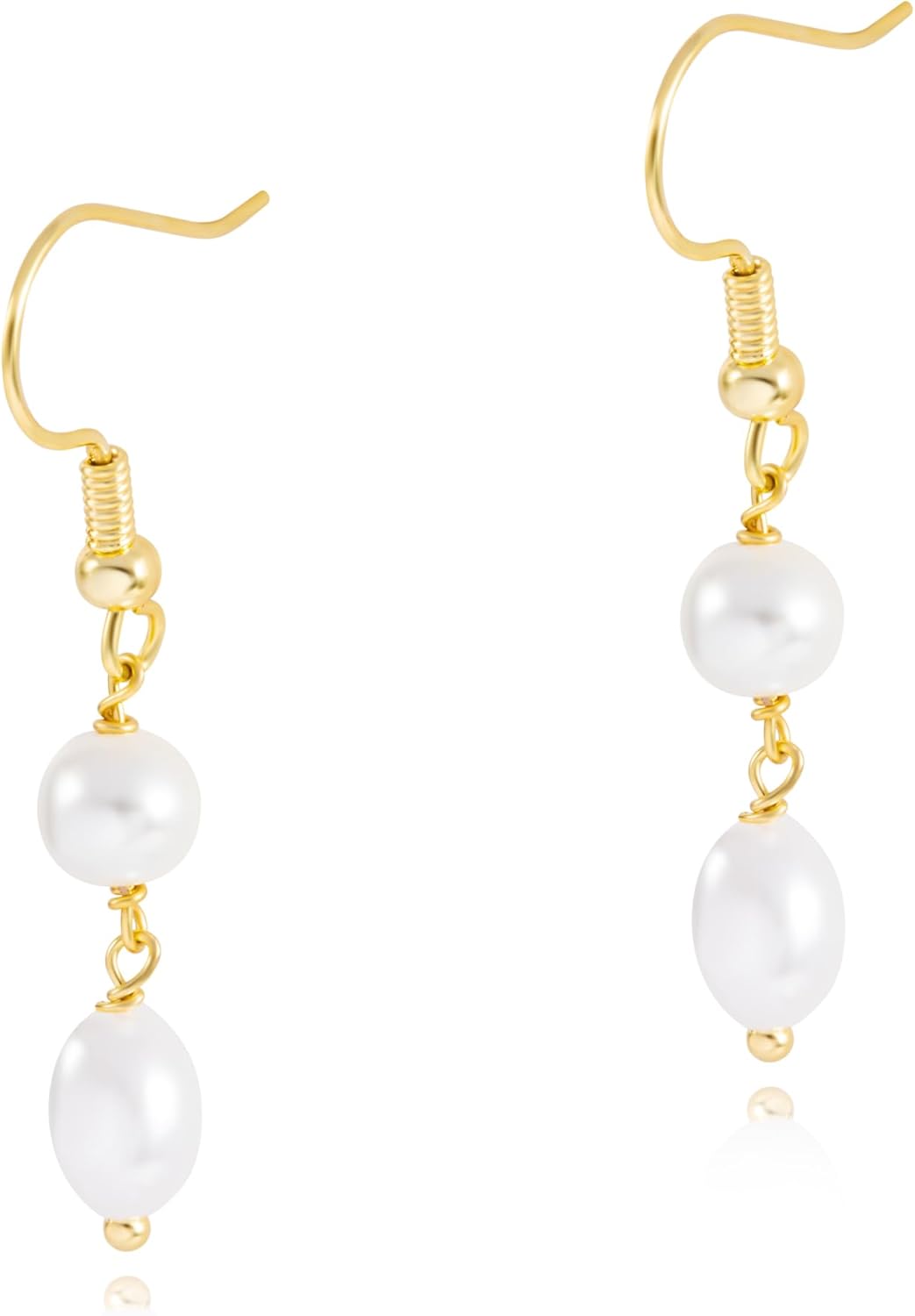 14k Gold Plated Pearl Drop Earrings for Women, Dainty Long Dangle Hooks, Cute Waterproof Non-Tarnish Trendy Jewelry - Image 6