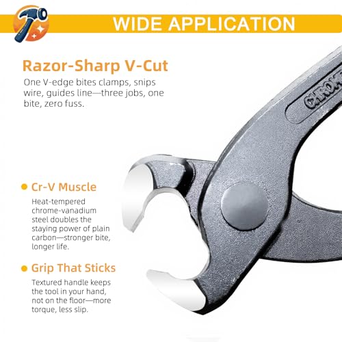 10 Inches Ear Clamp Pliers,Hose Clamp Crimping Tool,Carbon Steel Crimper Tool for Install Remove,Pincer Crimper Tool for Pipe Hose Clamps with 10pcs 1/2" 304 Stainless Steel Hose Crimp by MotBats - Used condition - Image 3