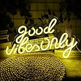 JFLLamp Good Vibes Only Neon Signs for Wall Decor Neon Lights Led Signs Suitable for Living Beer Bar Game Room Hotel Birthday Party Restaurant Christmas Unique Gift for Lover, 16.5 * 10 Inch(Yellow)