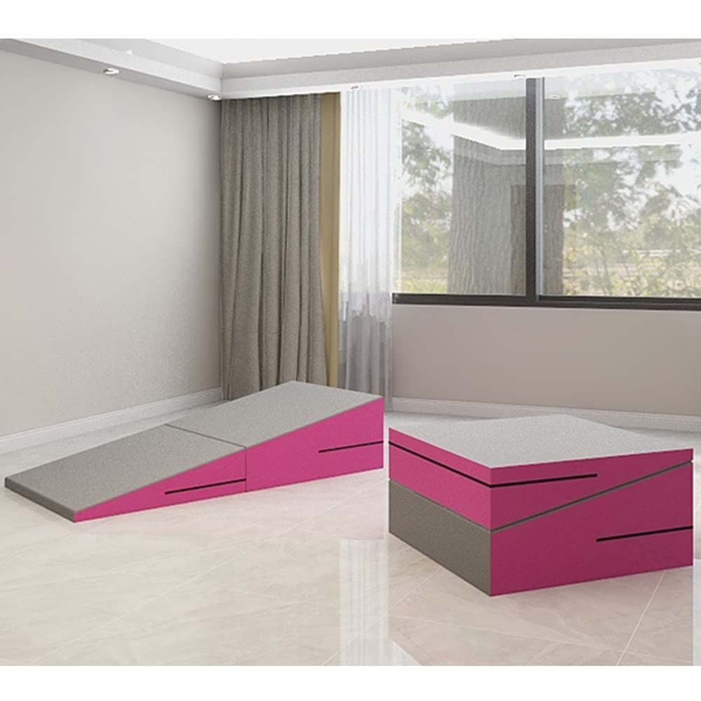 Tappetino da ginnastica con zeppa - Tappetino da ginnastica pieghevole per esercizi in casa, aerobica - Con maniglie per il trasporto - Colori personalizzati (Color : Pink-gray, Size : 150x75x38cm)