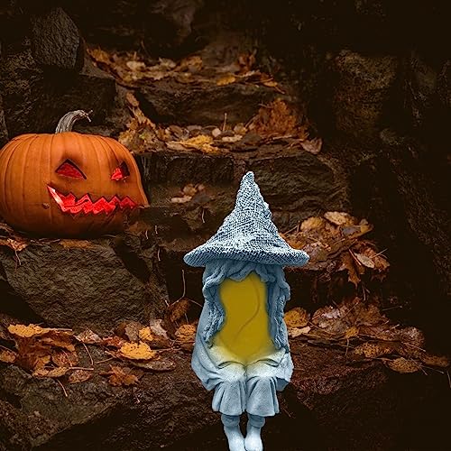 Firulab Harz-Hexe-Dekorationslampe | Gruselige Geister-Solarenergie-Lampenskulpturen - Realistische Dekorationsartikel für Gärten, Treppen, Partys und Innenhöfe – Bild 4