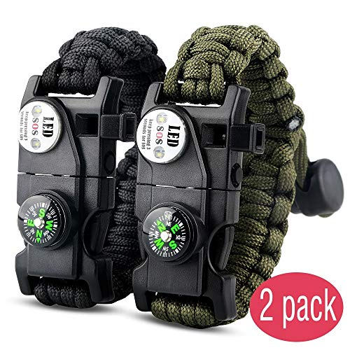 IMPHOM Survival Bracelet Paracord Military Bracelet Buckle Tool Adjustable Rope Accessories Kit, Fire