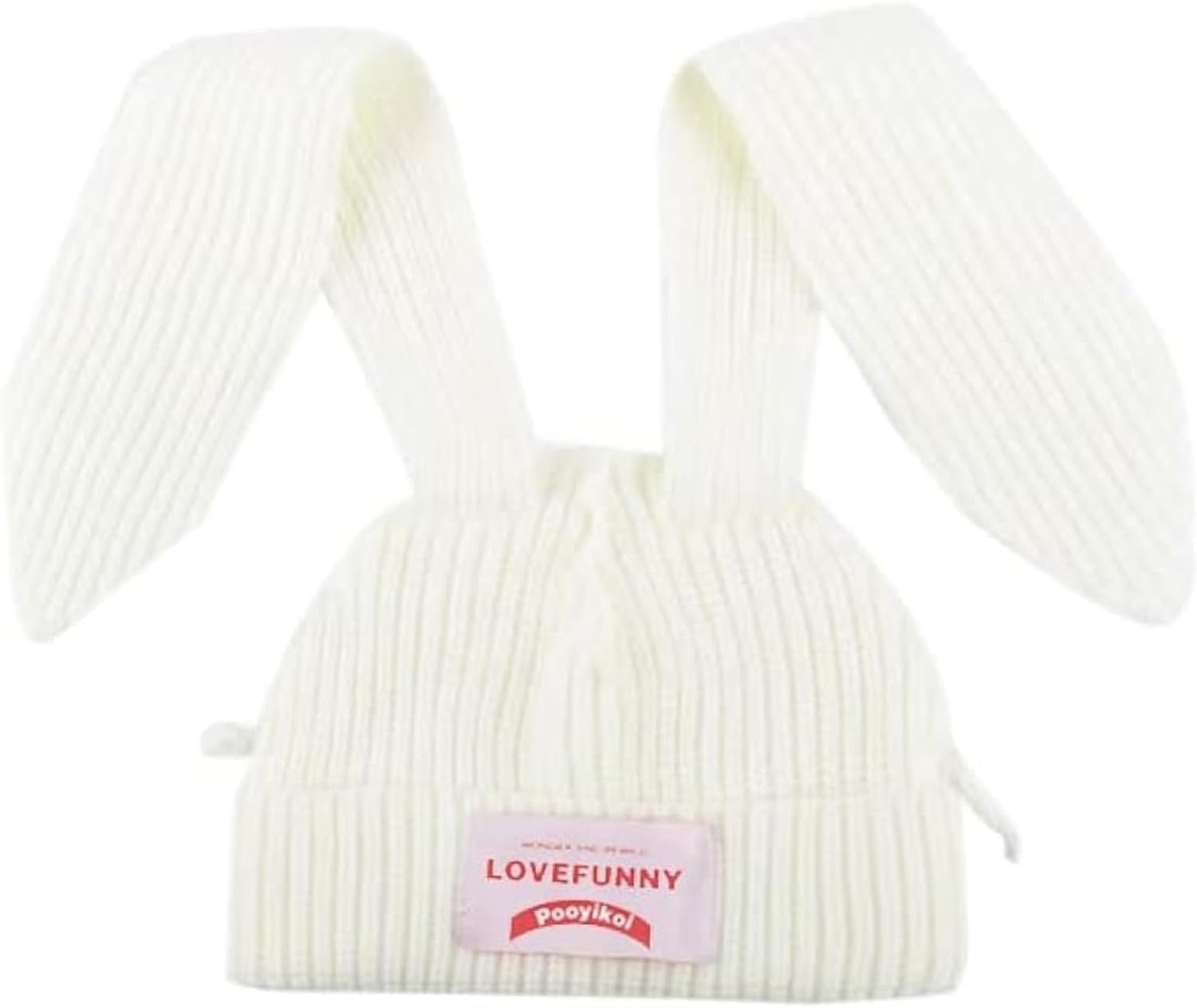 WOMGKDA Knit Beanie Hats for Women Men Cute Bunny Long Ears Plush Fluffy Soft Winter Cap Warm Knit Rabbit Crochet Outdoor Slouchy Hat, White, One Size