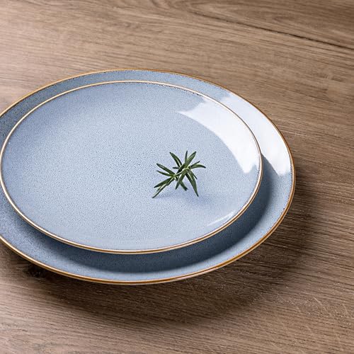 Image of GBHOME Ceramic Dinnerware Sets for 4, 12 Pieces Stoneware Plates and Bowls Sets, Reactive Glaze Dishes -Scratch Resistant, Dishwasher&Microwave Safe- Brunnera Blue