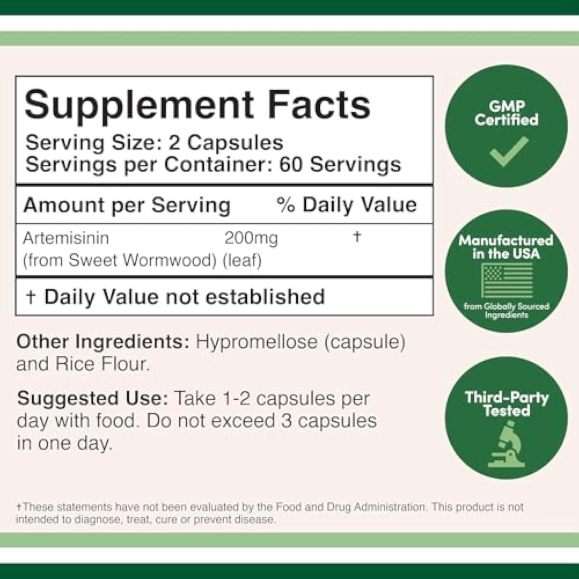 Artemisinin Capsules, 200mg, 120 Count