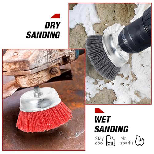 Image of 9 Pack Nylon Filament Brush, Abrasive Wire Brush Wheel & Cup Brush Set, Drill Bit Sanding Brush with 1 /4 inch Hex Shank for Steel Rust Removing, Grill Cleaning, Flaking Paint Refinishing