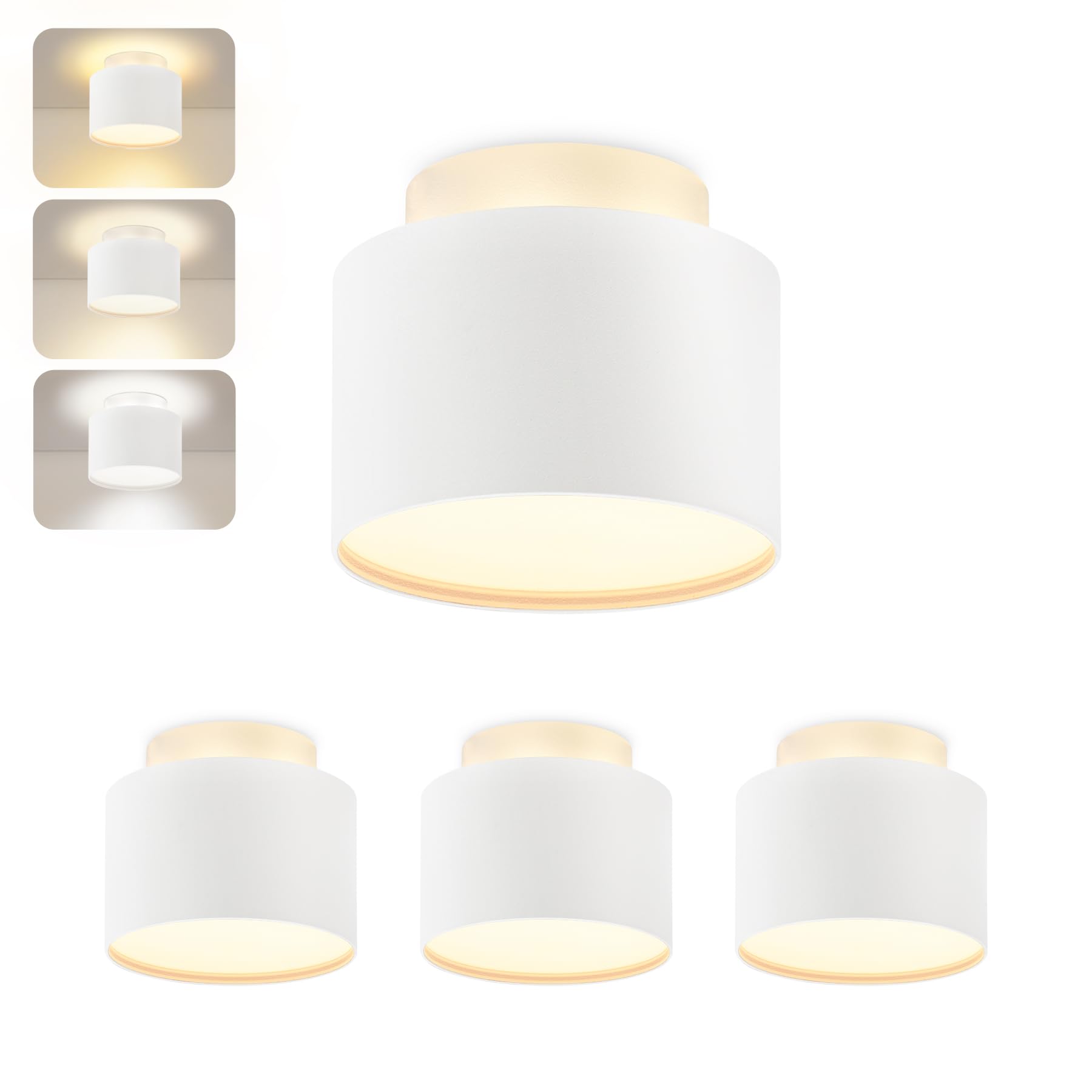 4 Pcs Focos LED Interior Techo Blanco 7W+3W Foco Techo Redondo Lámpara de Techo 3000K/4000K/6000K Plafones led de Superficie 900LM Plafón luz Led para salón, dormitorio, pasillo, baño