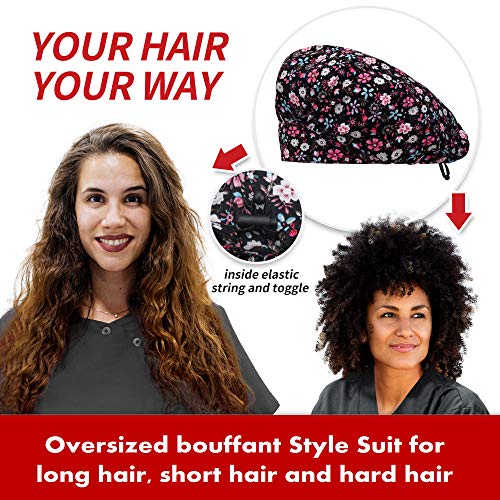 Image of ABAMERICA Bouffant Caps with Button and Sweatband, Adjustable Scrub Caps for Women Men, One Size Multi Color