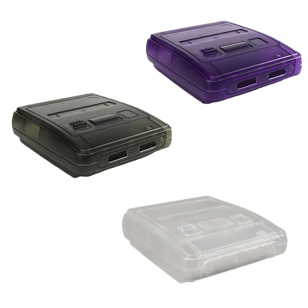 Carcasa de repuesto para consola SFC, funda semitransparente para Super Famicom, carcasa para host SFC compatible con cartuchos NTSC/PAL (blanco/negro/morado) (morado transparente)