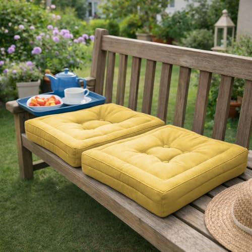 MANEMI Juego de 2 Cojnes de Suelo Acolchado 60x60, Cojines para Palets, Banco, Silla y Suelo, Asiento Cómodo Decorativo para Interior y Exterior.Cojines con Textura de Bambú