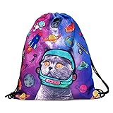 Print Sackpack Drawstring Backpack Casual Daypacks School Bags (Space Cat)