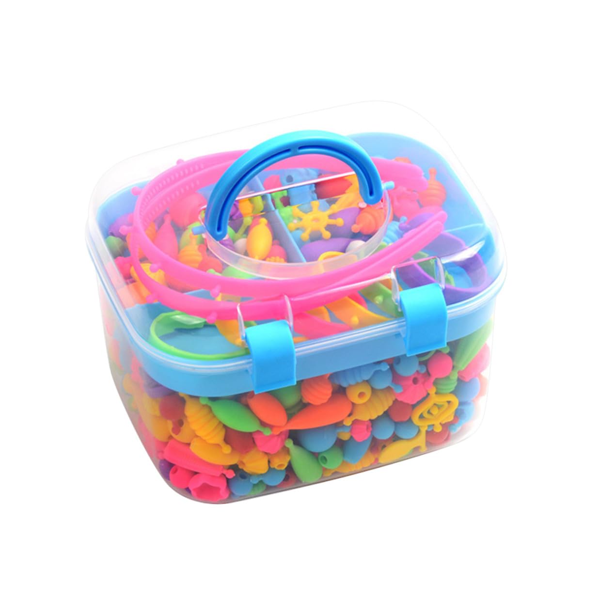 ifundom Kit per Creazione di Braccialetti Fai da Te per Ragazzo Ragazza in Plastica Lavabile Perline di Diverse Forme e Dimensioni, Scatola Regalo Portatile per Attività Creative