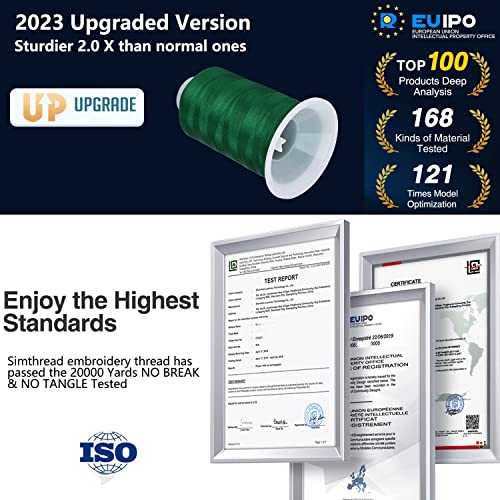 Simthread Embroidery Thread 5500 Yards Emerald Green 507, 40Wt 100% Polyester For Brother, Babylock, Janome, Singer, Pfaff, Husqvarna, Bernina Machine #TOP2