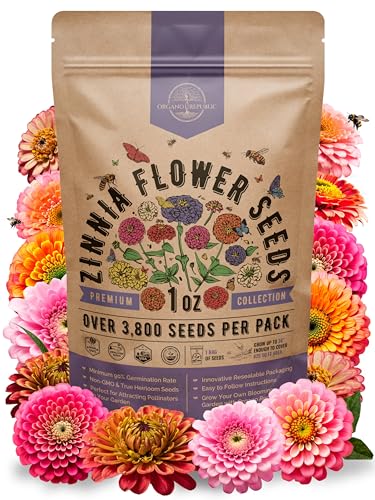 Zinnia Seeds Pack 1 oz - Over 3,800 Non-GMO Heirloom Zinnia Seeds for Planting, Annual Flowers in...