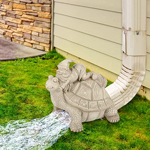 Bownew Gnome-Riding-Turtle Downspout Extension Statue Outdoor Gutter Splash Block Waterproof Polyresin For Lawn Farm And Patio, Ph21090103 #TOP5