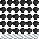 Ripeng 30 Pieces Round Kitchen Cabinet Door Knobs Black 1.2 Inch Cupboard Knob Solid Kitchen Drawer Pulls Cabinet Door Cupboard Hardware Dresser Handles with Screws for Dresser Drawer