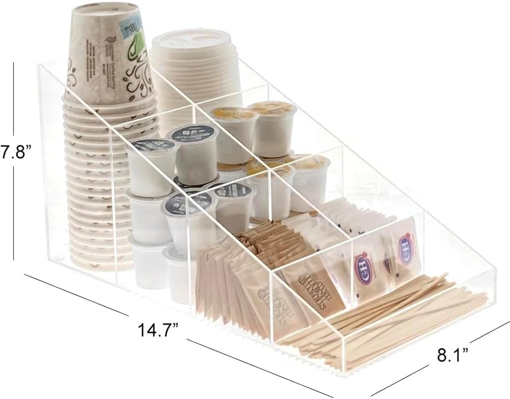 OGFC 222551 Acrylic Pantry organizer/Breakroom Kitchen Coffee Station Organizer/for Cups/Lids/Sugar/Tea/Stirrers 2