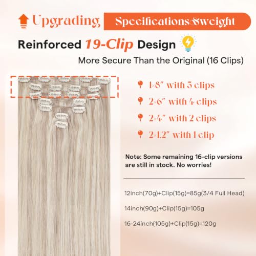 Image of Sunny Hair Clip in Hair Extensions Real Human Hair Highlights 16 Inch | Human Hair Extensions Clip Ins Blonde, Easy at Home Application, Natural Volume and Balanced Shape for Daily Wear 120g