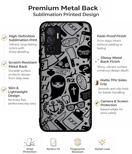 Image of Discover Or Death Design Premium 2D Printed Metal Back Case Cover for Vivo V23E 5G / Y75 4G