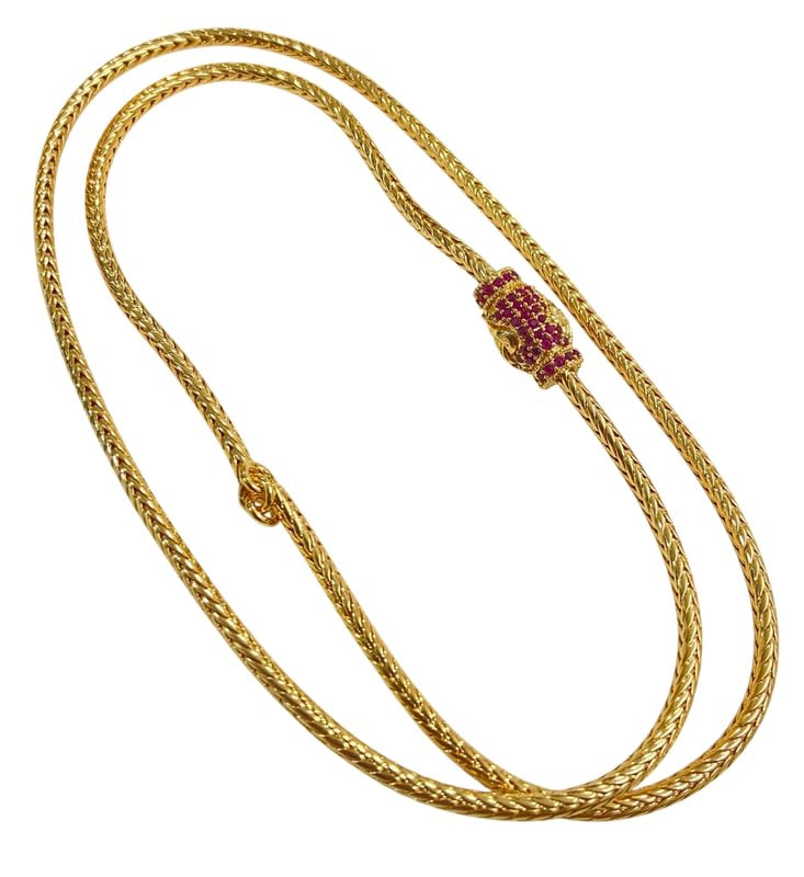 Chain for Women & Girls (Attached Moph) | Micro Gold | Ethnic Jewelry for Women | Traditional, Wedding & Celebration Wear DamruStyle2 Ruby