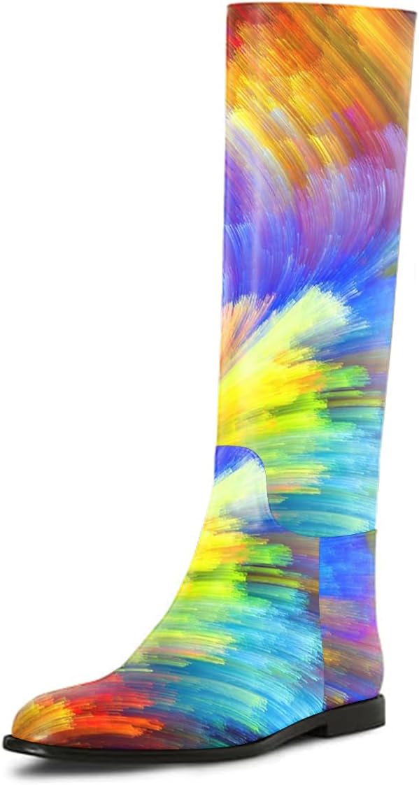 FOWT Women Wide Calf Round Toe Knee High Boots Pull on Flat Heel Riding Boots Winter Solid Comfy Office Date Shoes Size 4-16 US