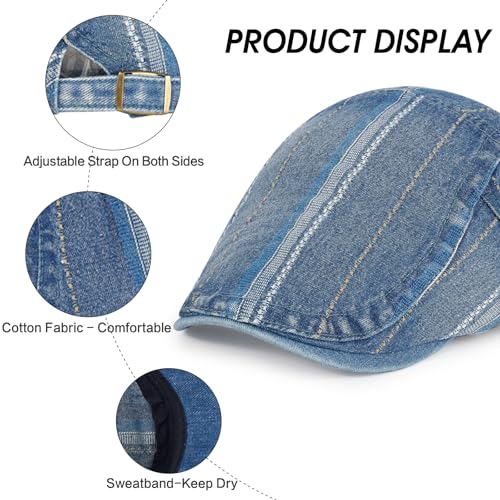 Image of 3Pcs Men's Newsboy Caps Cotton Cooling Hat Adjustable Flat Cap for Men