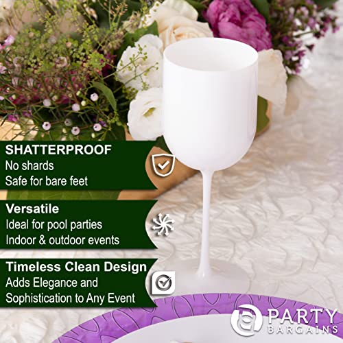 Party Bargains 5 Wine Goblets - White (12Oz) - Disposable Shatterproof Elegant Design Plastic Wine Glasses. For Pool Parties, Outdoors Receptions, Weddings #TOP1