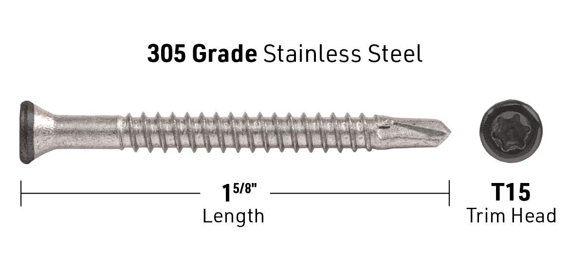 DeckWise Tornillos autorroscantes #7 x 1-5/8 pulgadas para vigas de metal, cabeza negra 410 acero inoxidable T15 cubierta 100 pies cuadrados de cubierta (350 unidades)