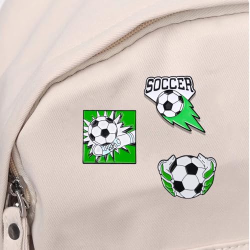 Image of 6Pcs Soccer Lapel Pins Green Football Enamel Pins Creative Brooches Metal Badge Pins for Hat Shirt Bag Sports Decoration