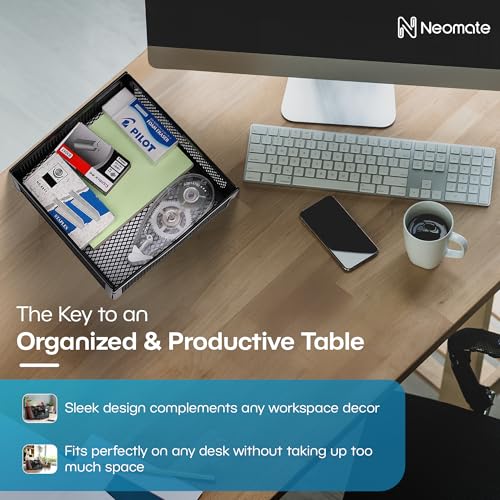 Image of Neomate 3-Drawer Metal Mesh Mini Desk Organizer with Top Tray | Multi-Purpose Stationery Storage for Home & Office | Black -13D x 12.5W x 20H cm