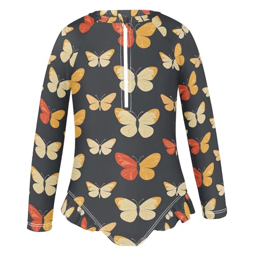 ALAZA Dark Butterfly Blue Girls One Piece Swimsuit Long Sleeve Rash Guard Swimsuits UV 50+ Swimwear Zipper2