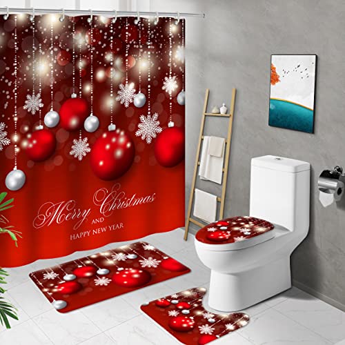 Gliitatu Duschvorhang Weihnachten Set mit Rutschfestem...