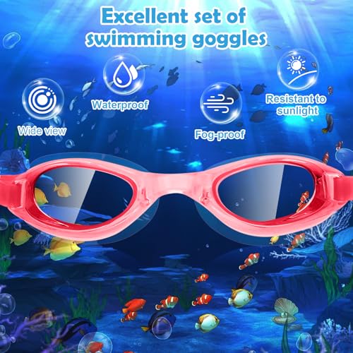 Image of 9 Piece Girls One Piece Swimsuit, Long Sleeve Swimsuit, Swimwear Sets, with Kids Swimming Goggles, Earplugs, Swimming Cap
