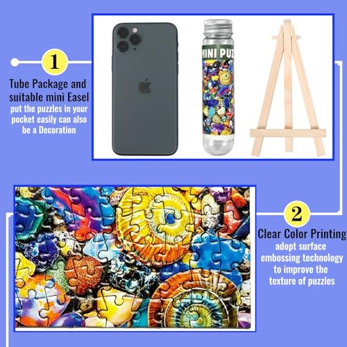 Puzzles pequeños para adultos 150 piezas Mini puzzles desafiantes coloridos hoja y crayón 6 x 4 pulgadas, 3 piezas, caballete mini incluido miniatura 3