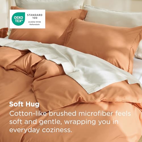 Image of Bedsure Duvet Cover King Size, 3Pcs Soft Double Brushed Bedding Set, Orange | For Kids & Adults, 104 inchx90 inch Comforter Cover, Hotel Luxury, All Season, Breathable, Easy Care, Lightweight, Zipper Closure