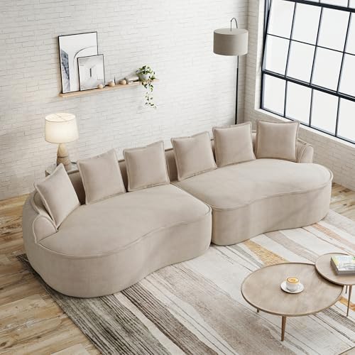 Zravenna Sofá sin marco de 4 plazas, cómodo sofá modular en la nube, sofá sin marco, con asiento extra profundo y reposabrazos anchos, con cojín, no requiere montaje, chenilla, marrón claro