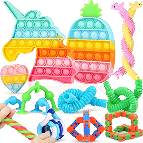 Fidget Toys Packs Sets 20Pcs Mini Pop Keychain Tube Fidgets Stress Relief Anti-Anxiety Tools Novelty Toy Set Pack for Adults Kids Babies Boys Teens Girls Fidgetâ¦
