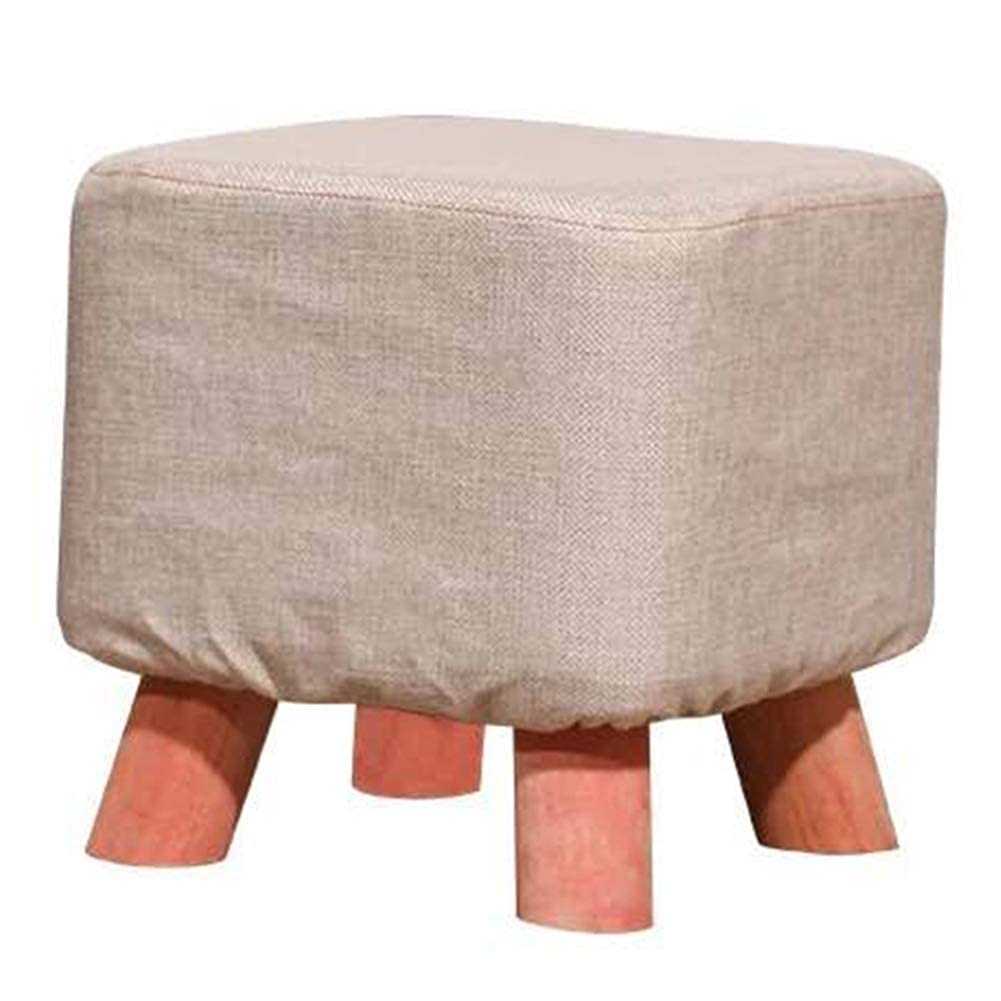 Pouf et repose-pieds carré cadre bois massif tissu lin 6 styles